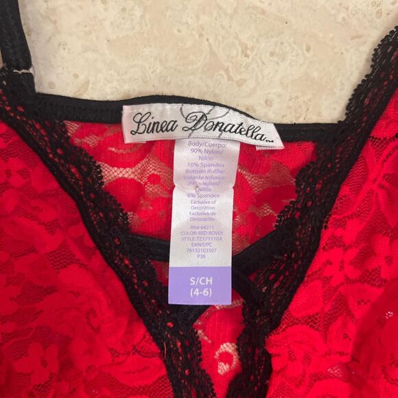 Linea Donatella Red and Black Lace Babydoll Sheet Slipdress Sz S - Picture 4 of 5